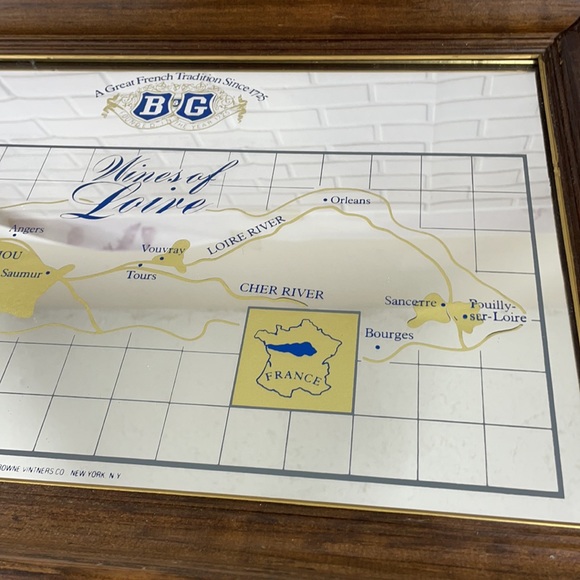 B&G WINES OF LOIRE ADVERTISING MIRROR WALL HANGING WOODEN FRAME BAR DECOR - Picture 6 of 7